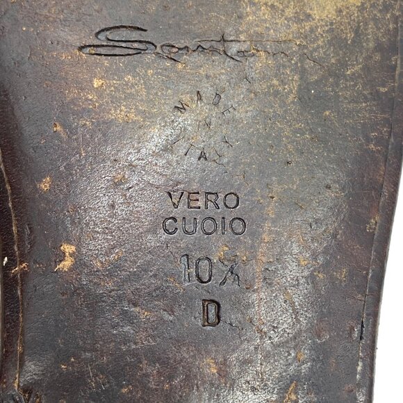 Vintage Italy Santoni men\'s 10.5 soft brown calfskin leather loafers dress shoes main image 4